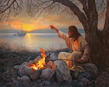  jesus Painting - Jesus Christ roasting fish
